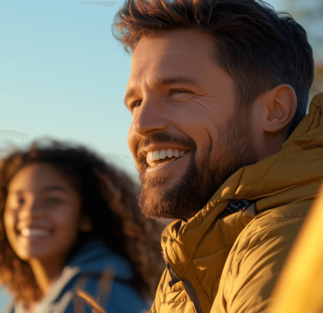 Happy man enjoying a sunny day outdoors