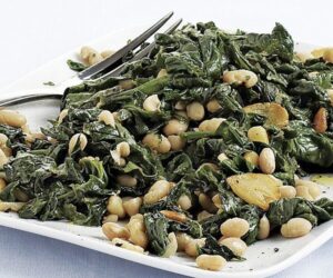 spinach beans and pine nuts